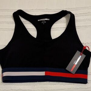 Tommy Hilfiger Black Sports Bra with Red and Blue Accents